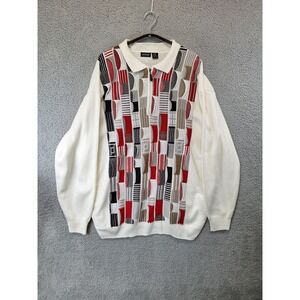 VTG Gochu Mens 4XL 3D Knit Sweater White Abstract Geometric Retro Y2K